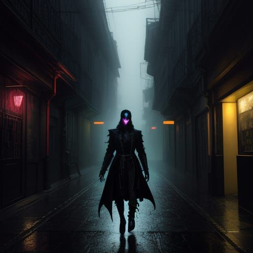 Gothic Vampires in a Neon Alleyway