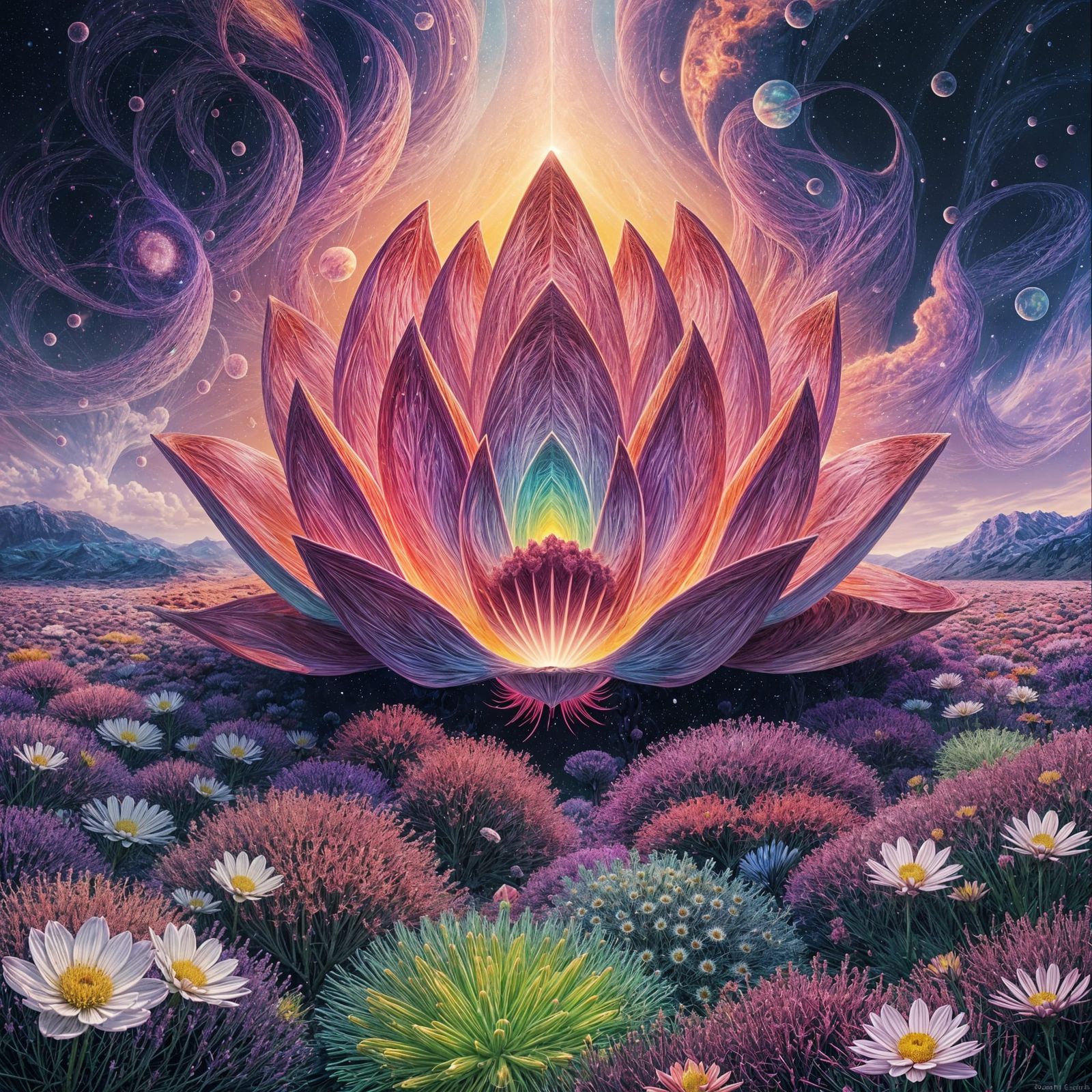 Ethereal Quantum Realm Blossoms with Life and Color