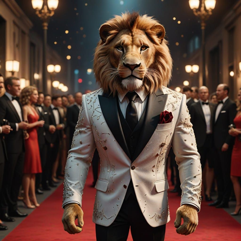 Regal Lion King in Tuxedo Escorts Barbie Down Red Carpet