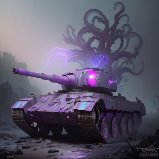 Lovecraftian Camouflaged Tank in Dark Fantasy Style
