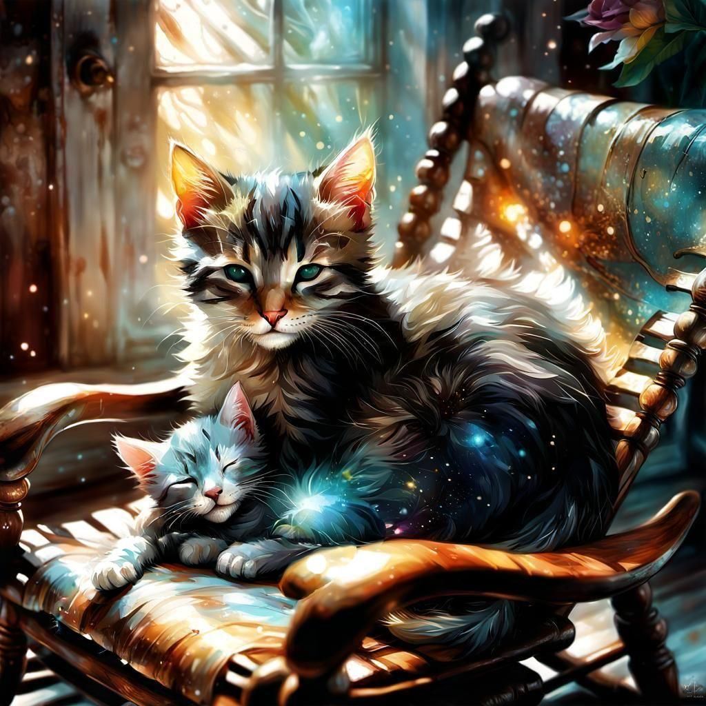 Kitten Sleeping Safely in Cat's Paws