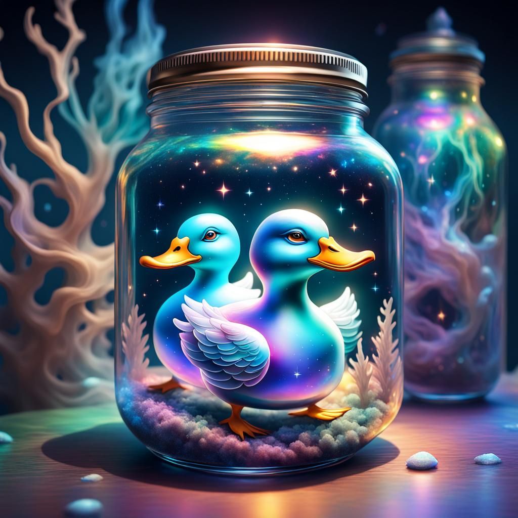Astral Duck Ghosts in Jar Illustration