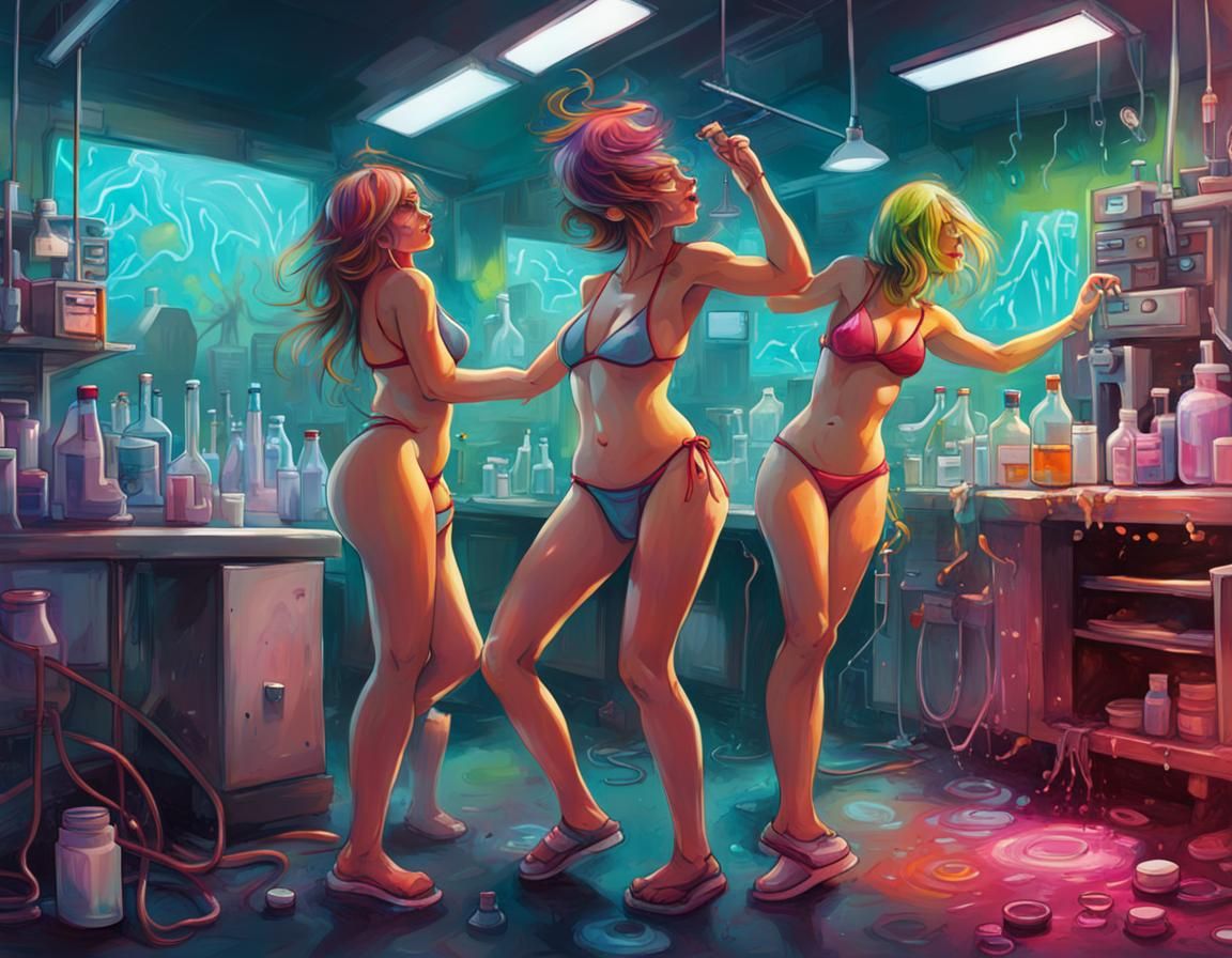 Drunk Scientists Party in Graffiti Art Style