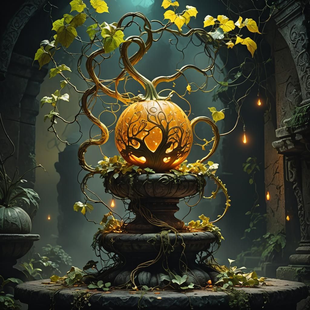 Glowing Gourd Plant Takes Over Ancient Pedestal