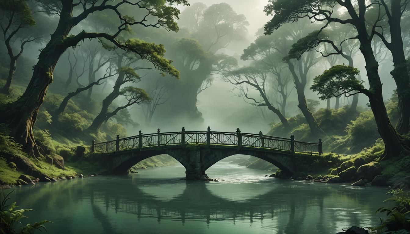 Mystical Forest Bridge in Dark Fantasy Style