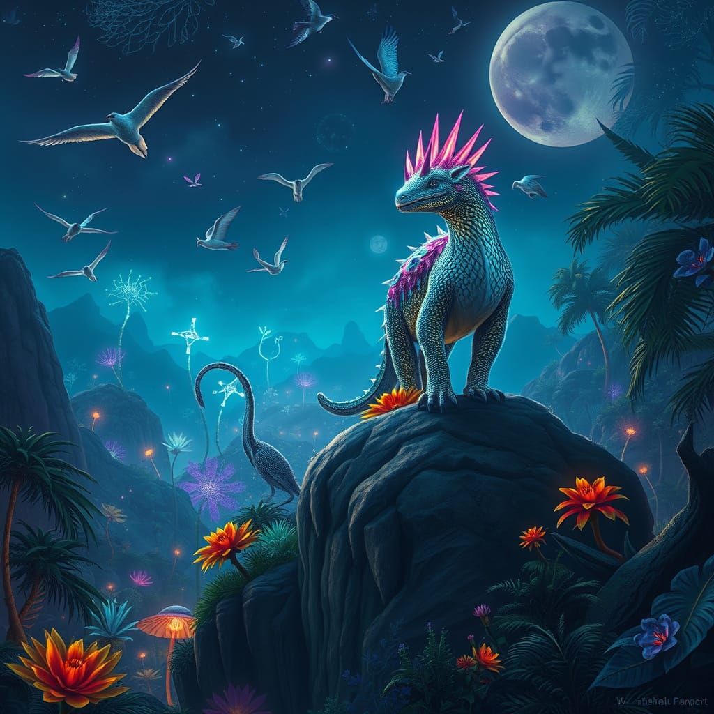 Majestic Entelodon in a Vibrant, Alien Jungle Scene
