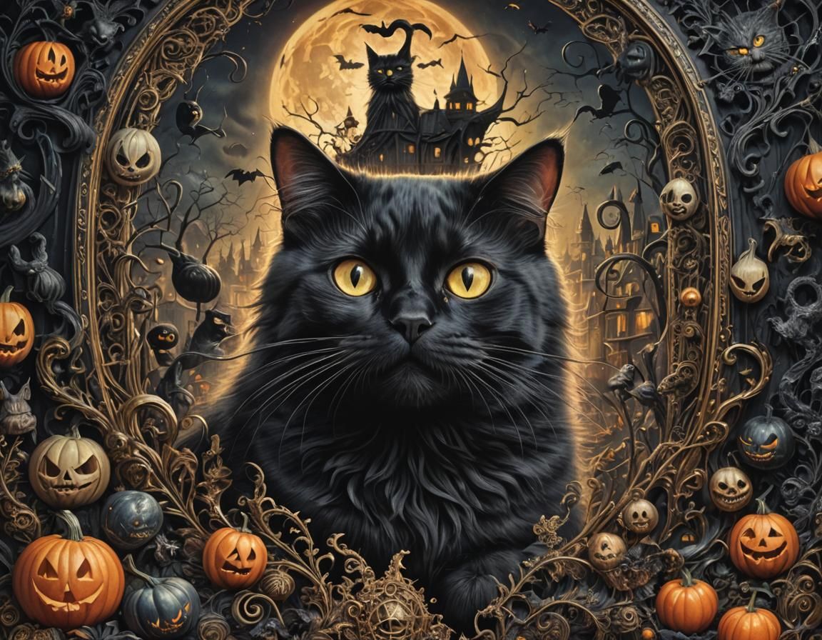 Hyperrealistic Black Cat Portrait for Halloween