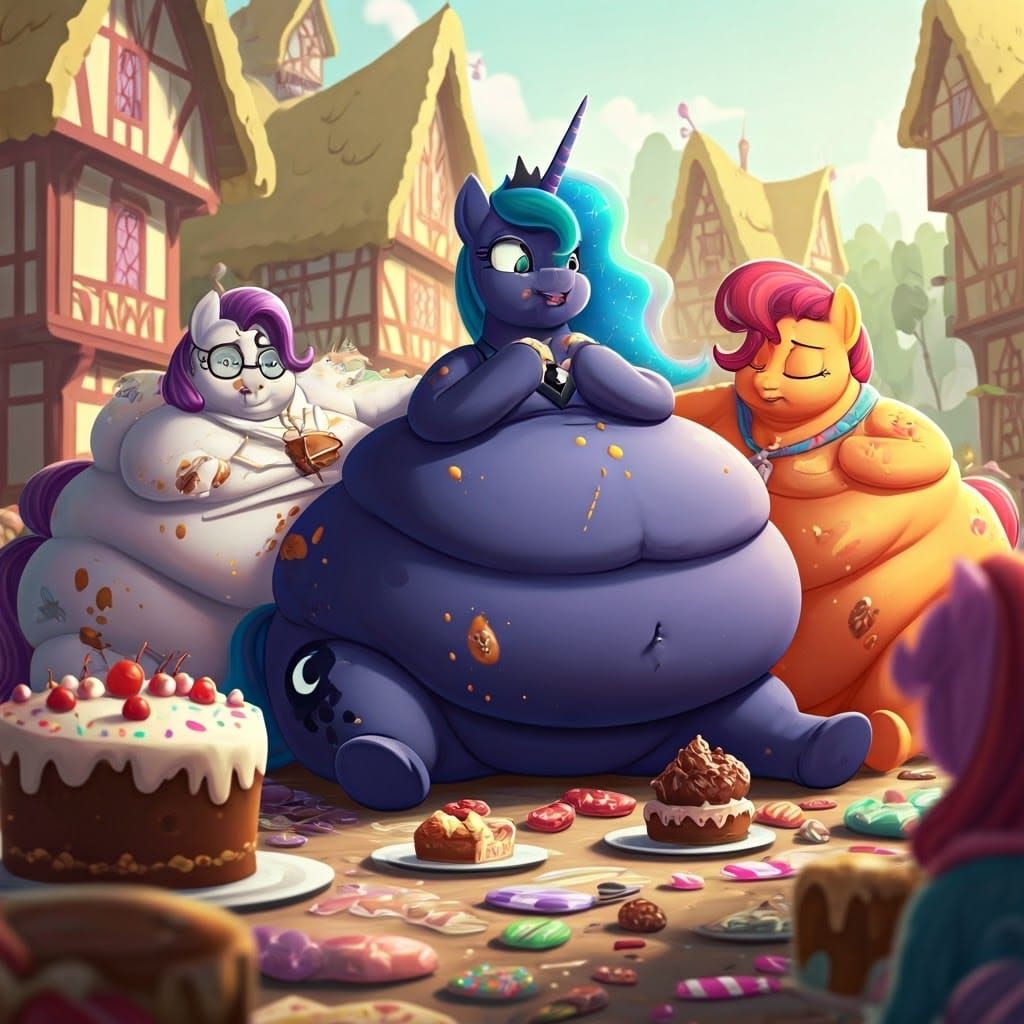 Gargantuan Ponies in Sweet Indulgence, a Surreal Scene