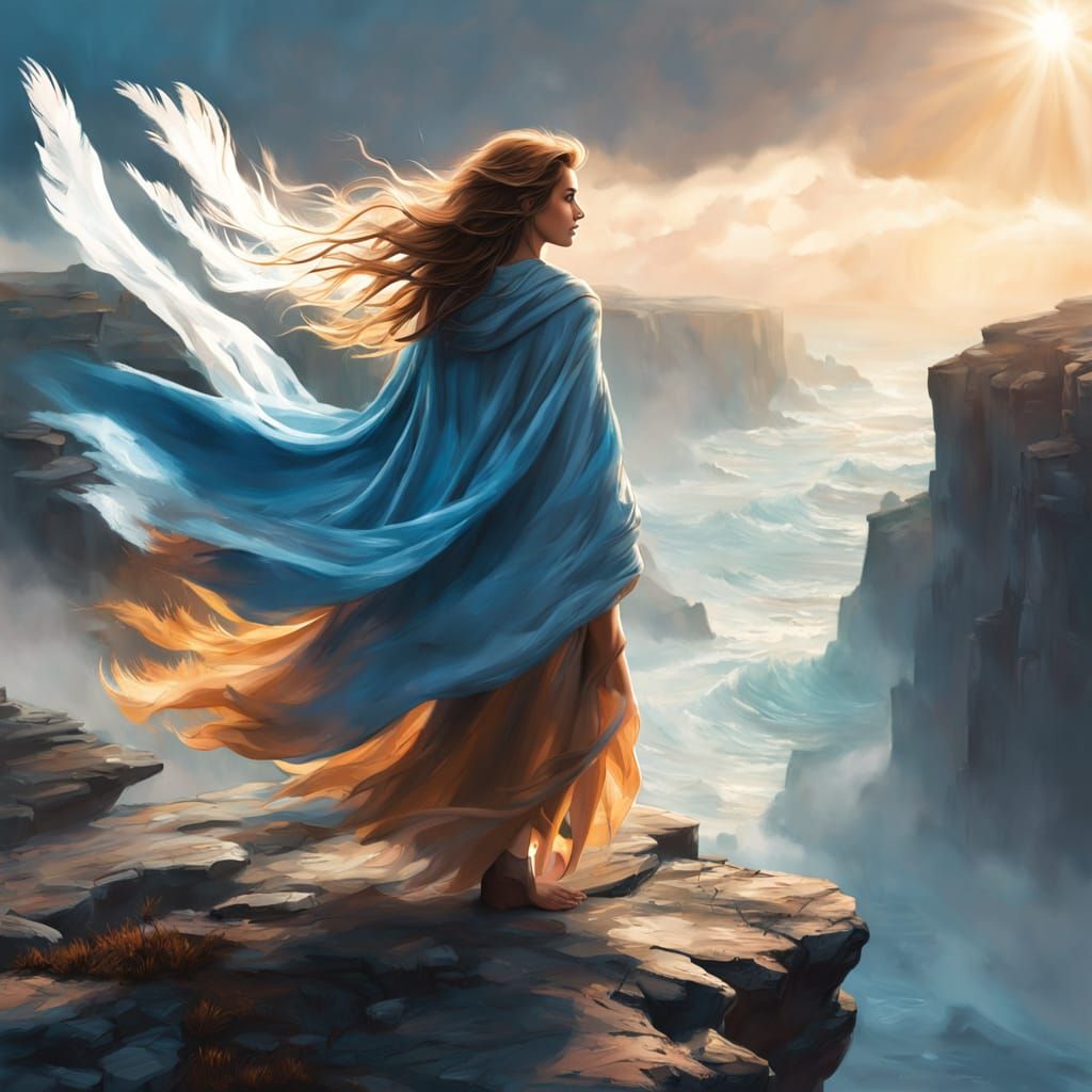 Ethereal Heroine on Cliff's Edge