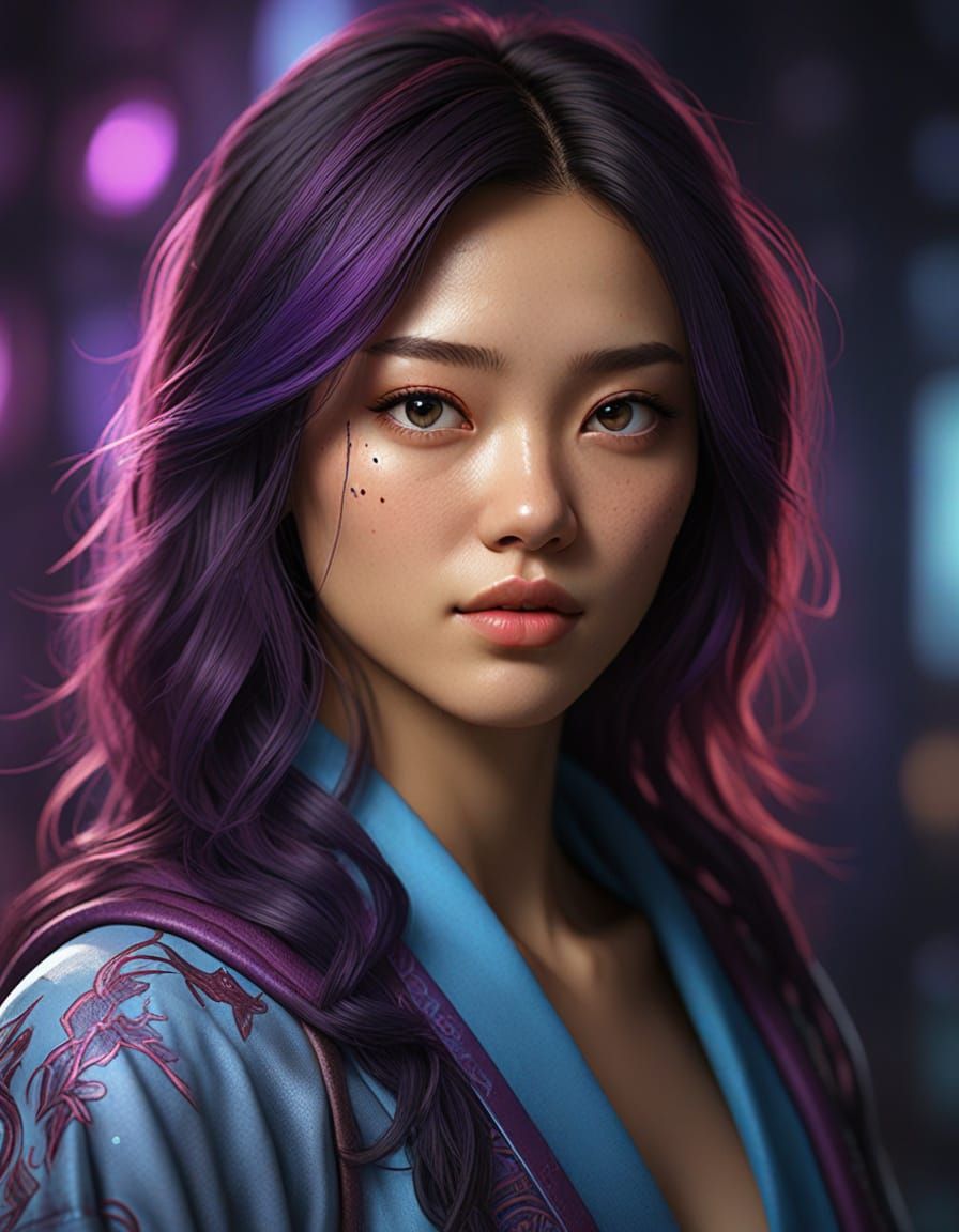 Asian Woman with Eyepatch in Dark Fantasy Style