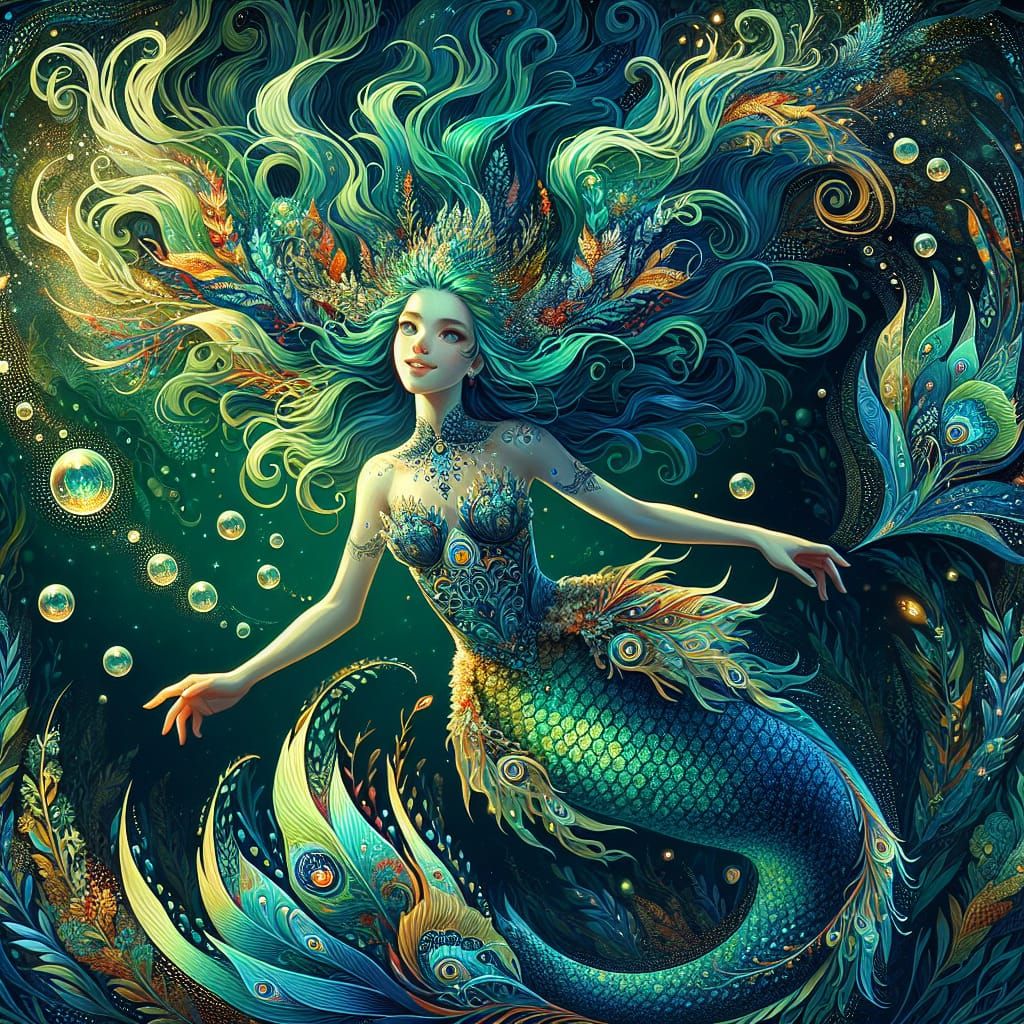 Vibrant Mermaid in a Fantastical Digital Painting