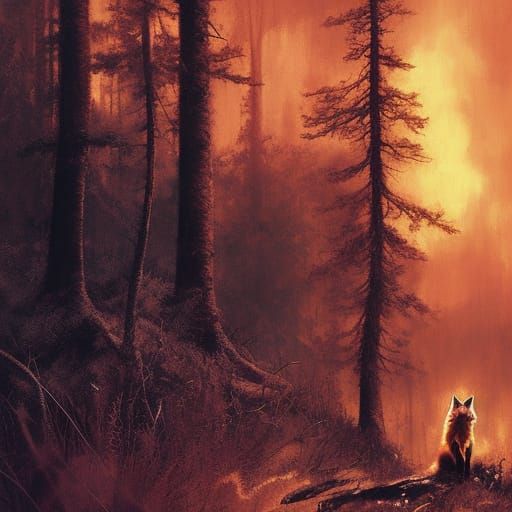 Dramatic Red Fox in Dark Forest, Cinematic Style