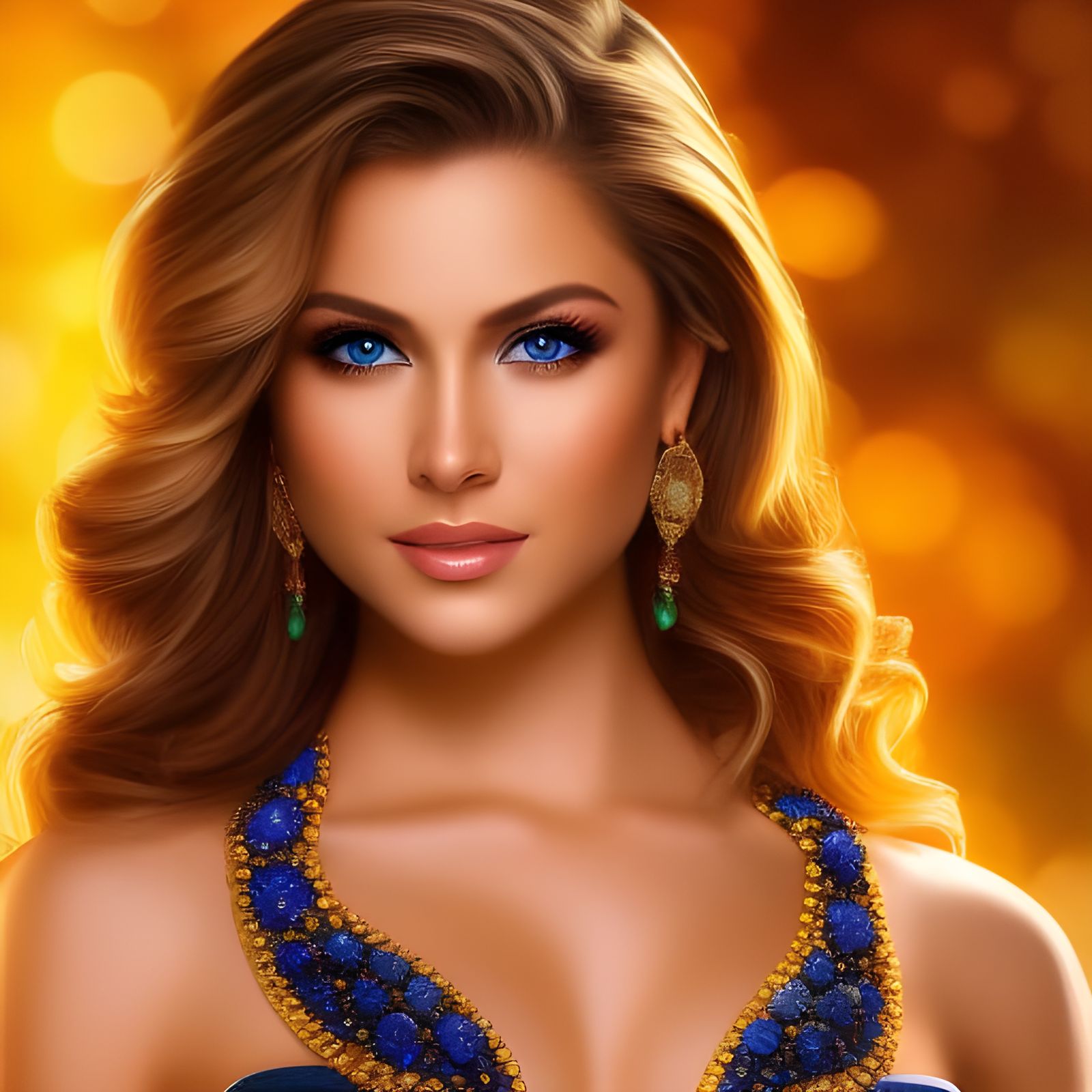 Blonde Woman Portrait with Mountain Background in Hyperreali...