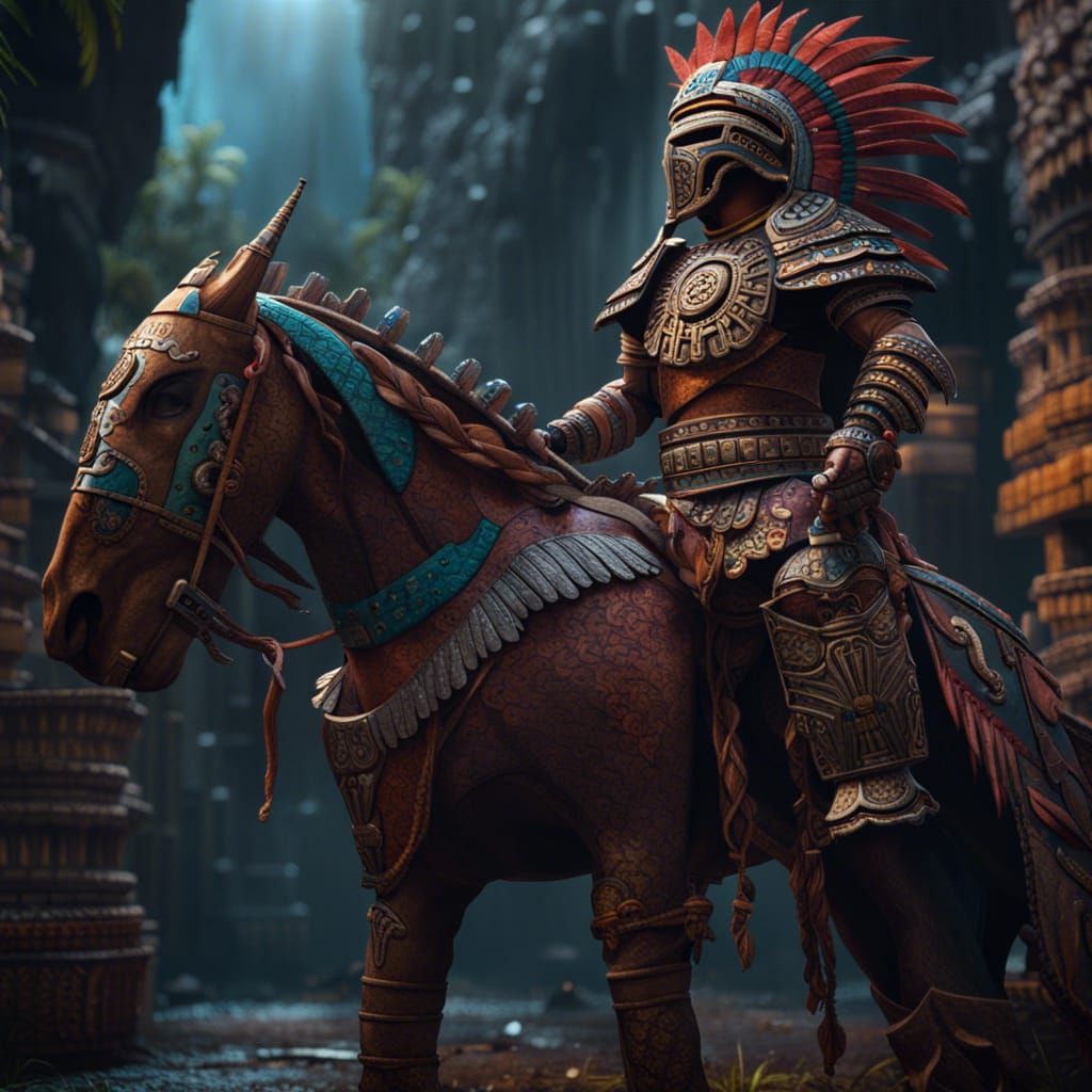 Aztec Knight in Detailed Matte Painting