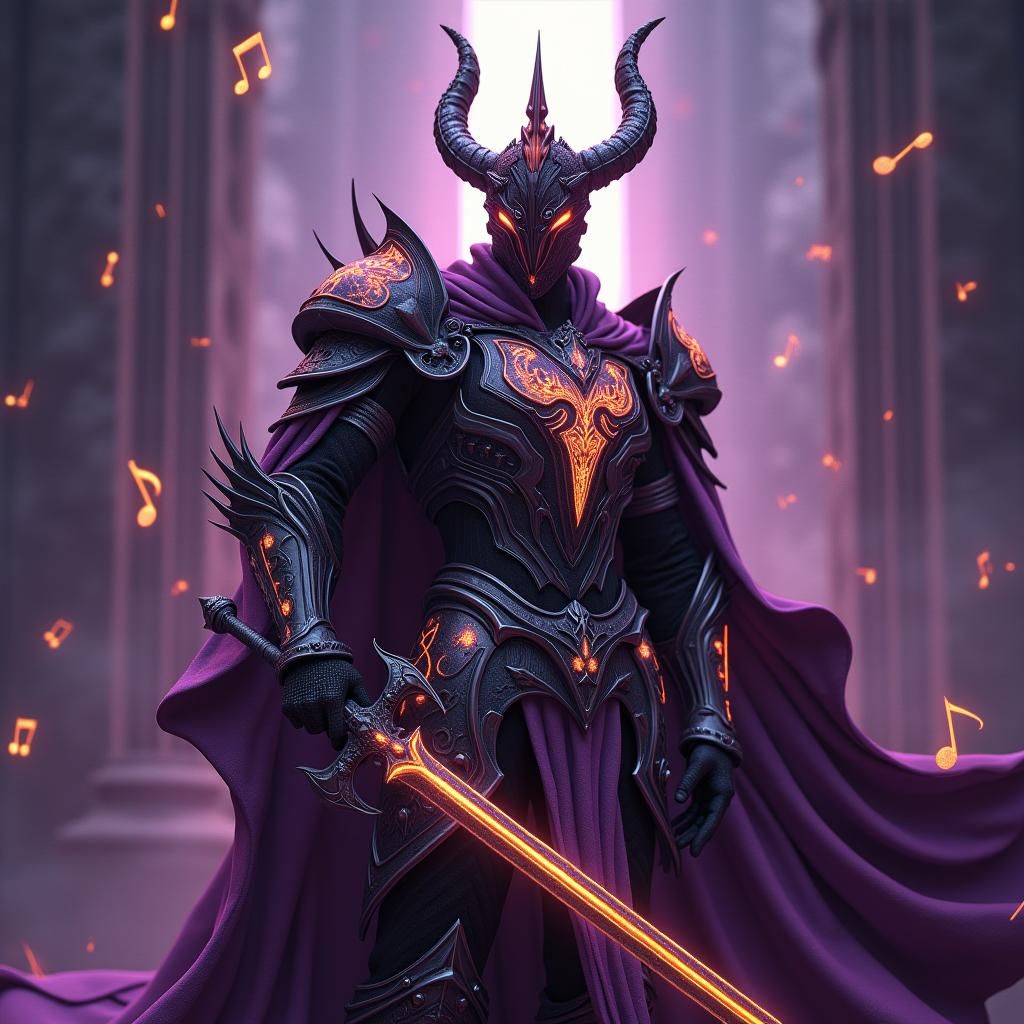 Ornate Music Note Knight in Art Nouveau Style