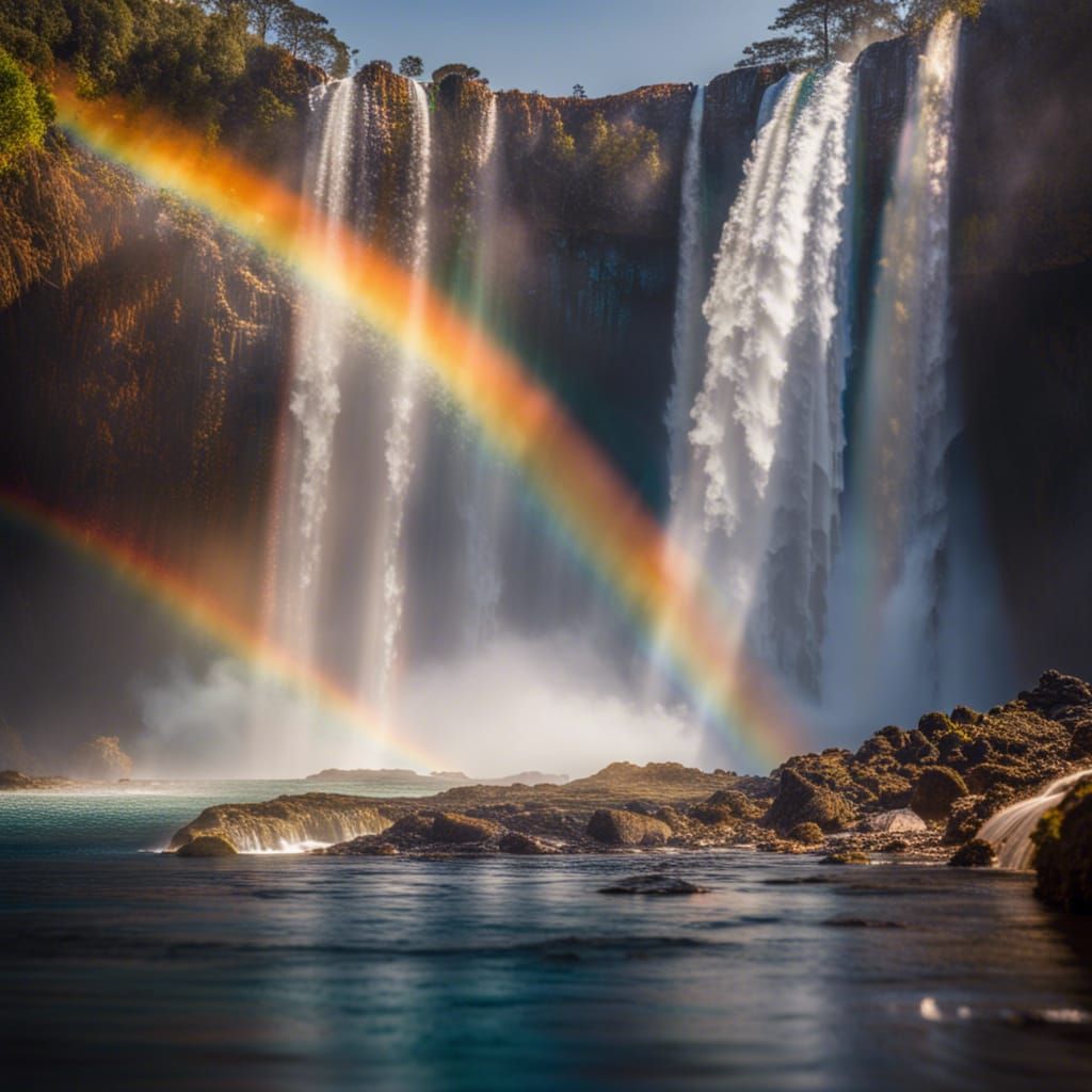 Epic Waterfall with Rainbow and Deep Pool