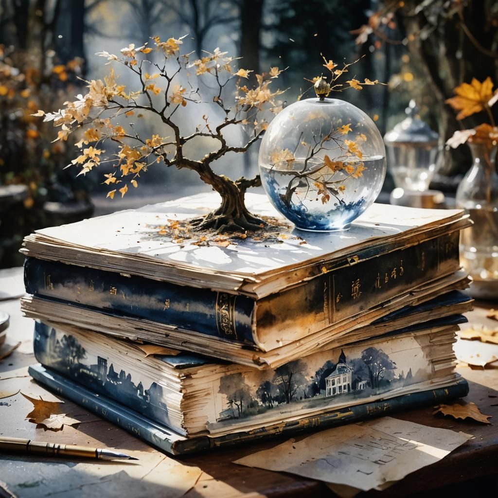 Autumn Park Cafe Rotunda in Watercolor Impasto