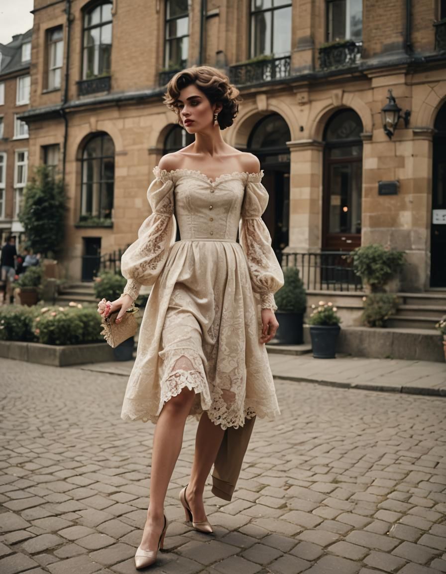 Masculine Youth in Elegant Bridgerton Dress, Dancing in a Vi...