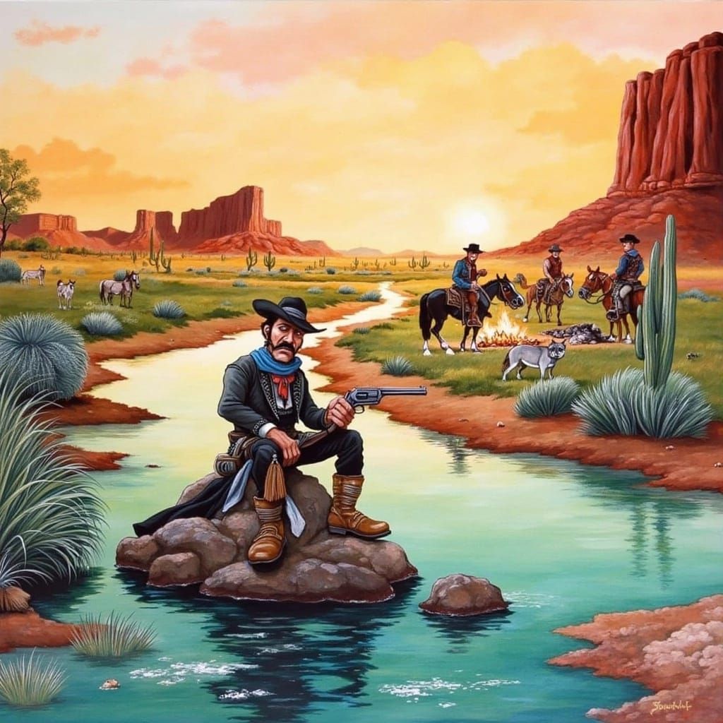 Wild West Watercolor Comic Book Painting