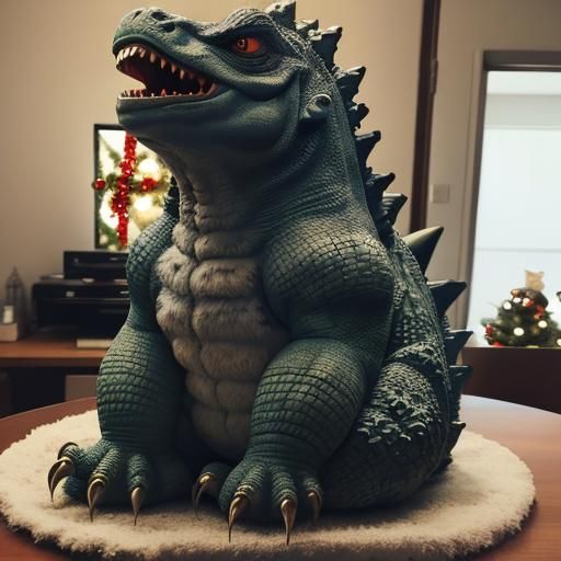 Baby Godzilla Celebrates Christmas Morning