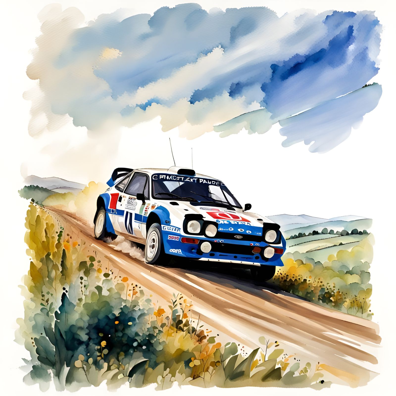 Ford RS2000 Rally Car in Impressionist Gouache Style