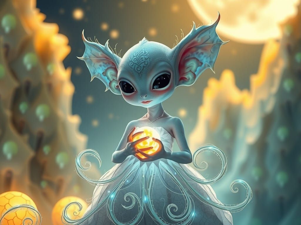 A Celestial Child Offers the Moon a Whimsical Gift