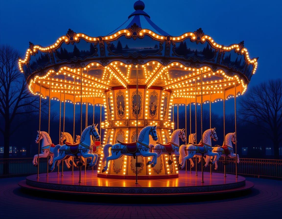 Magical Carousel Aglow Under Indigo Night Sky