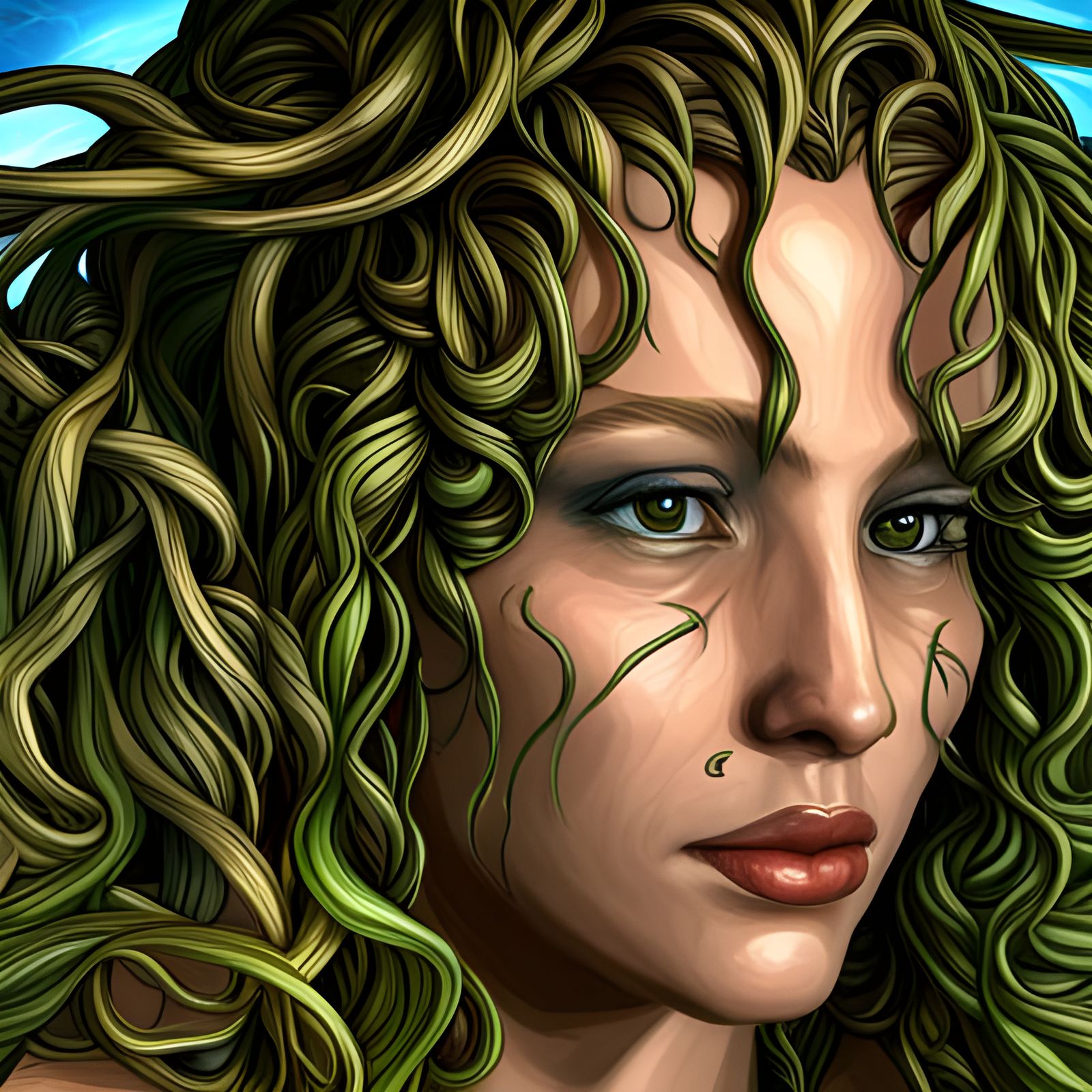 Detailed Portrait of Mother Nature with Vine Hair