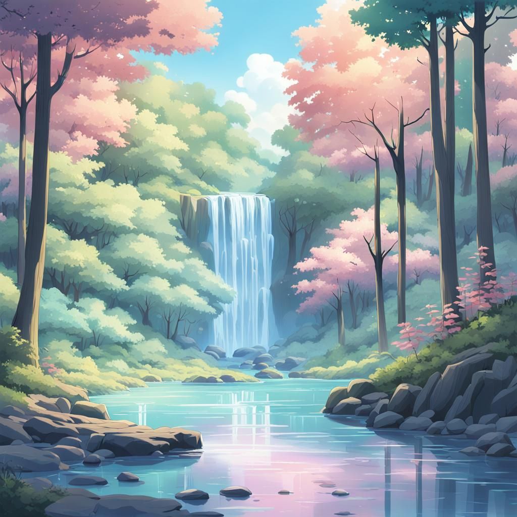 pastel forest scene
