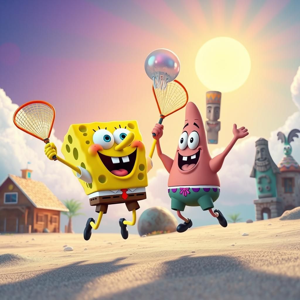 SpongeBob and Patrick Jellyfishing in Bikini Bottom