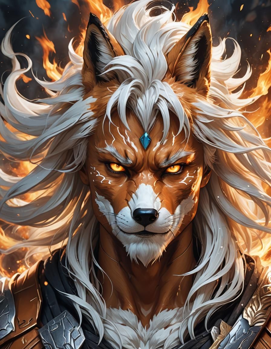 Anime Fox-Man Superhero with Fire and Wind Elements