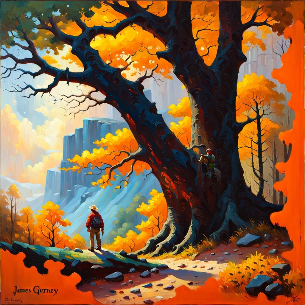 Lone Adventurer at the Edge of a Mystical Forest in Impressi...