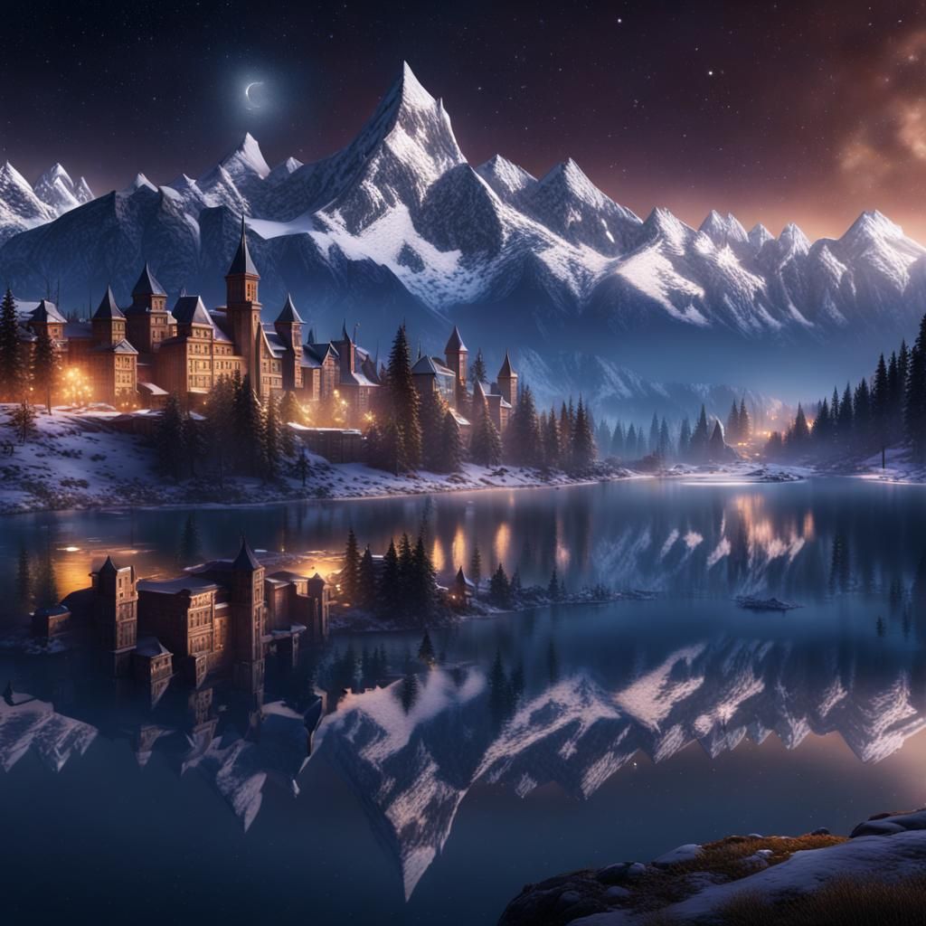 Starlit City at Night: Fantasy Concept Art