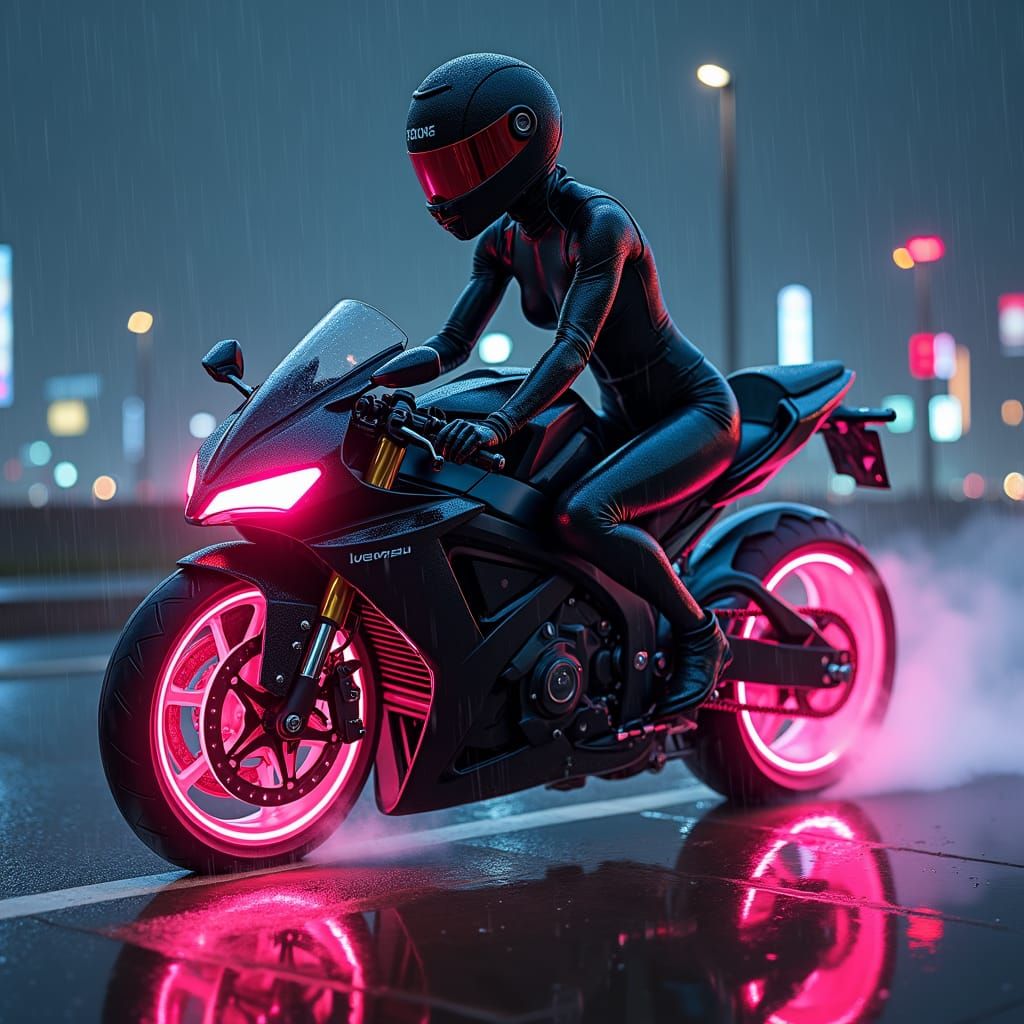 Anime Biker Girl on Neon Superbike