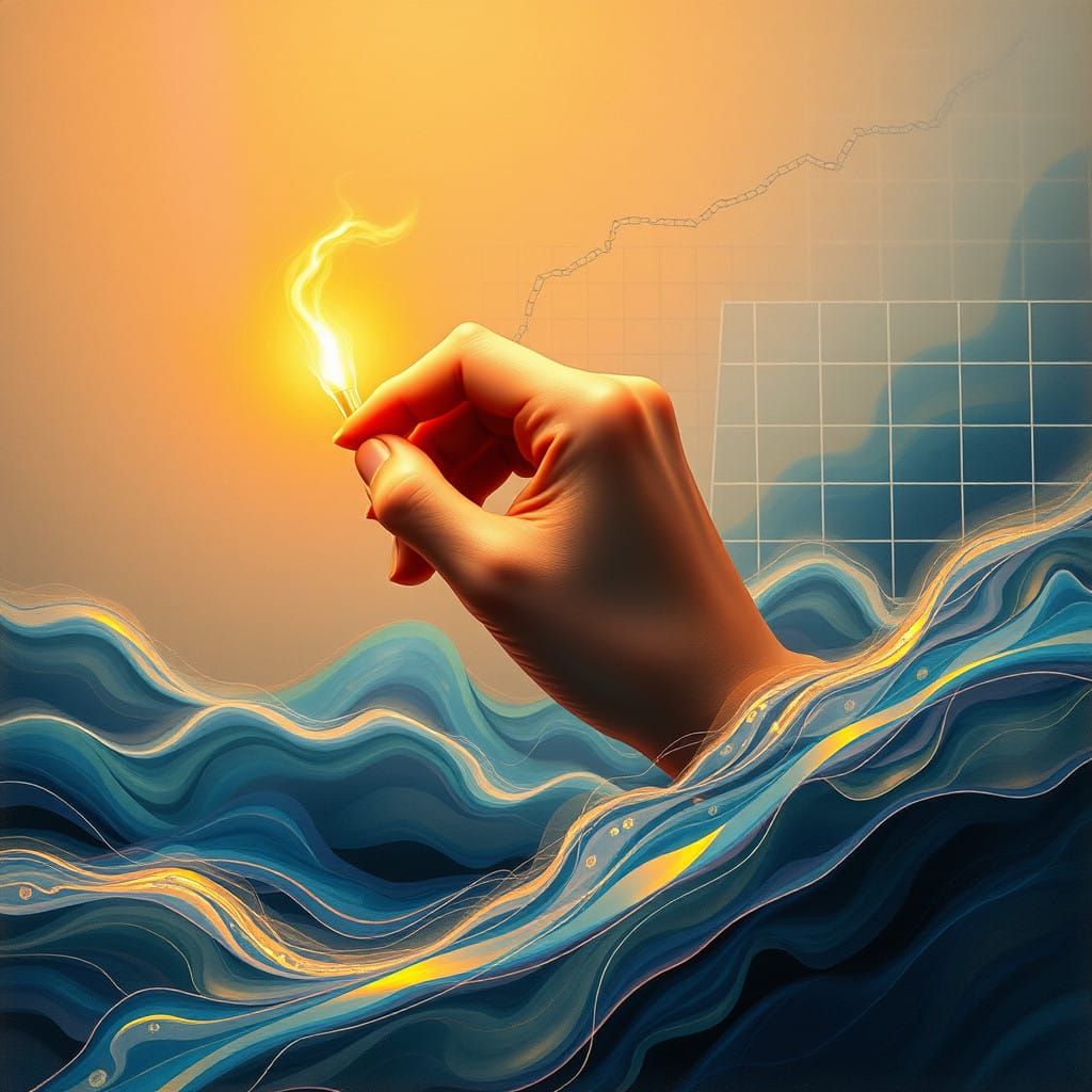 Dreamlike Scene of Fate Inscribing Time in Ethereal Waves