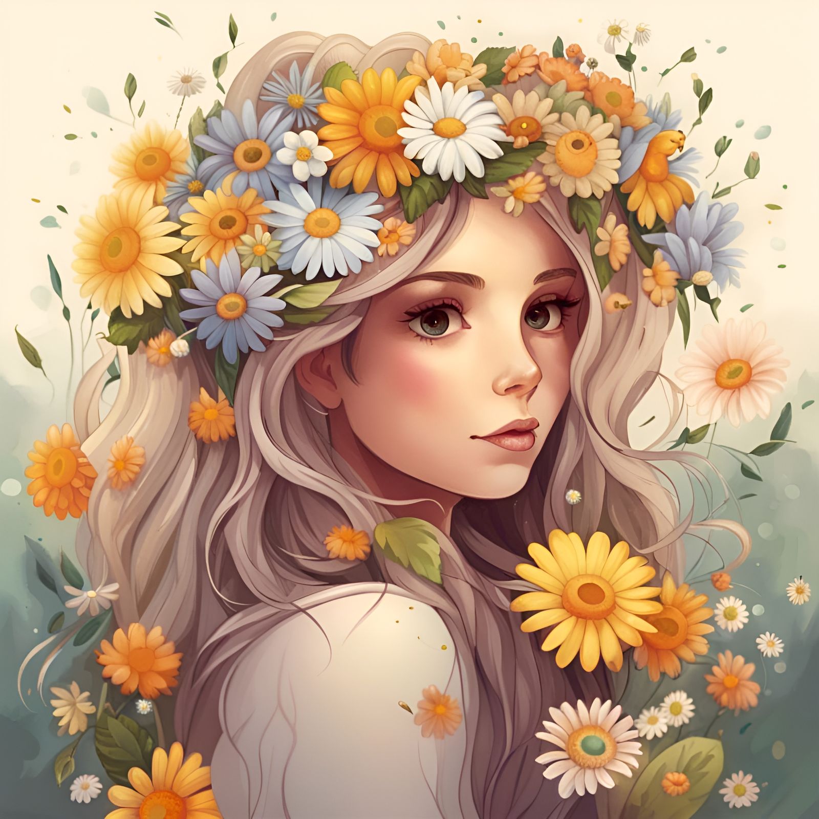 Flower Girl with Daisy: AI Generated Portrait
