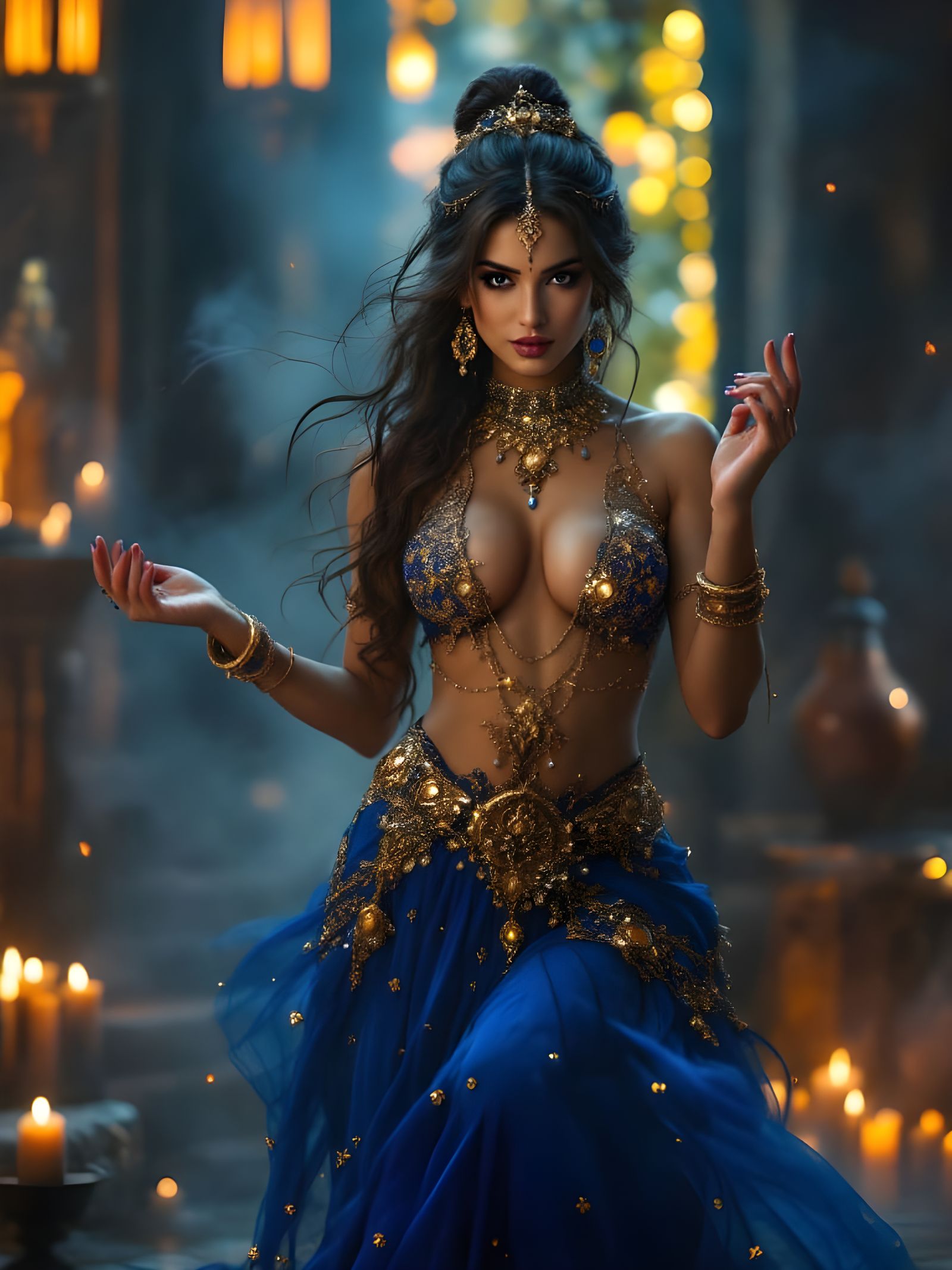 Mystical Belly Dancer in Royal Blue and Gold