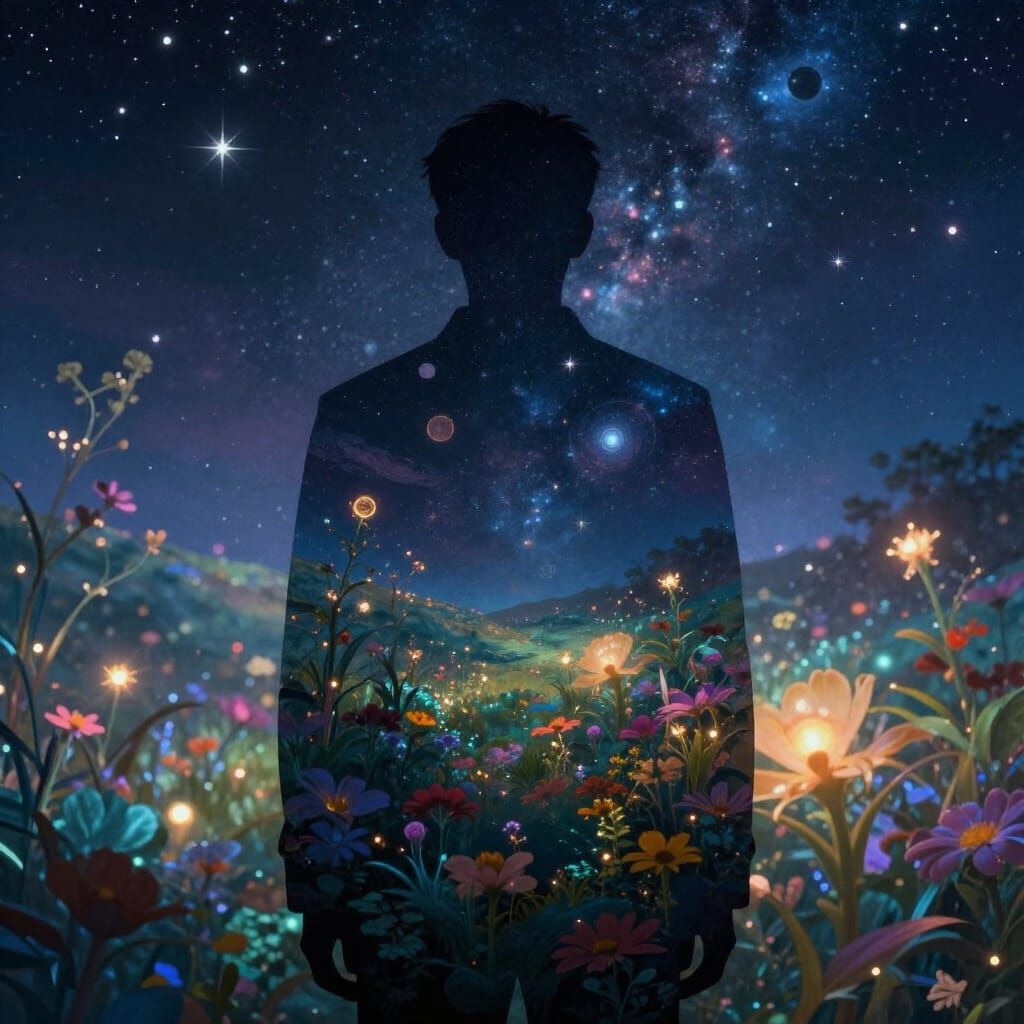 Man's Silhouette Reflects Magical Ethereal Landscape