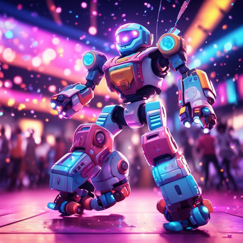 Kawaii Mecha Dances at Roller Disco in Anime Style