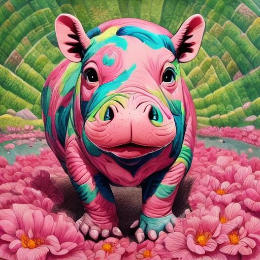 Madagascar Festival: Baby Hippo in Pink Tutu, Escher Style