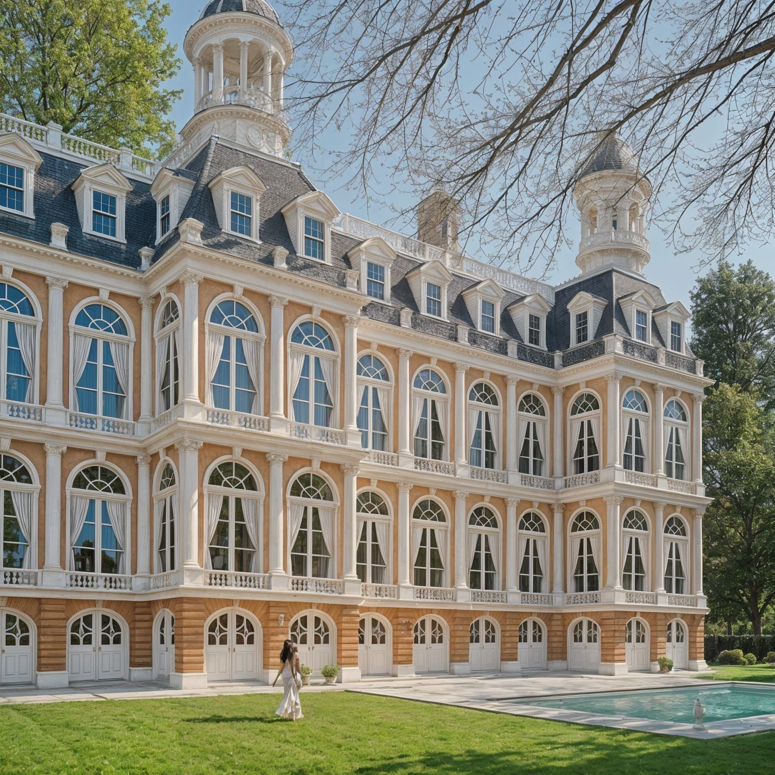 Grand Mansion with Towering Facade