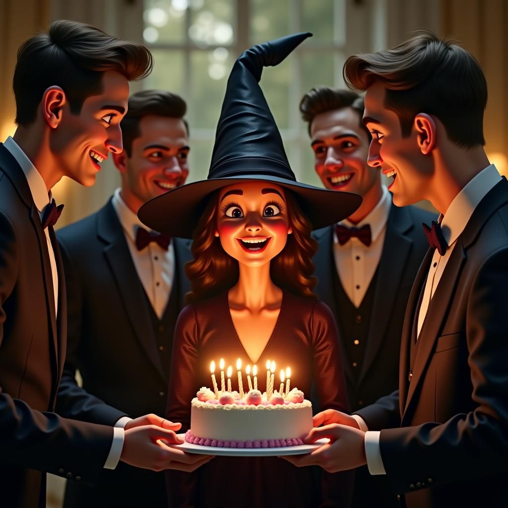 Delighted Witch Receives Birthday Cake