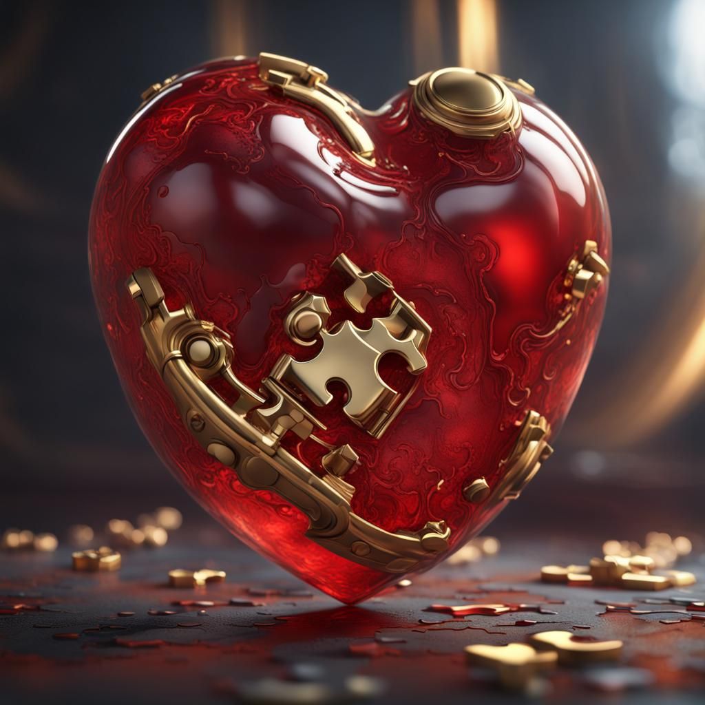 Red Glass Heart with Missing Puzzle Piece