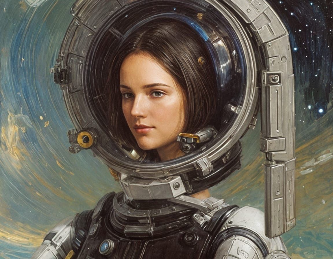 Android Woman in Space, Oil Painting Style