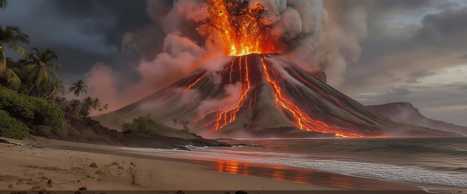 Volcano Erupts on Tropical Island, Woman Flees