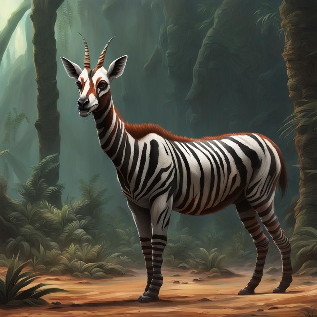 Exoplanet: Speculative Alien Quagga Okapi Concept Art