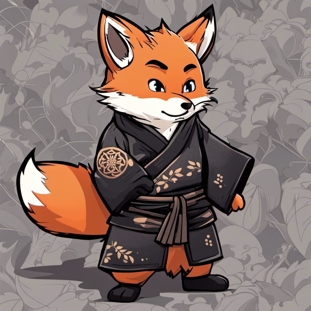 Fox Ninja in Black Kimono, Ready for Combat