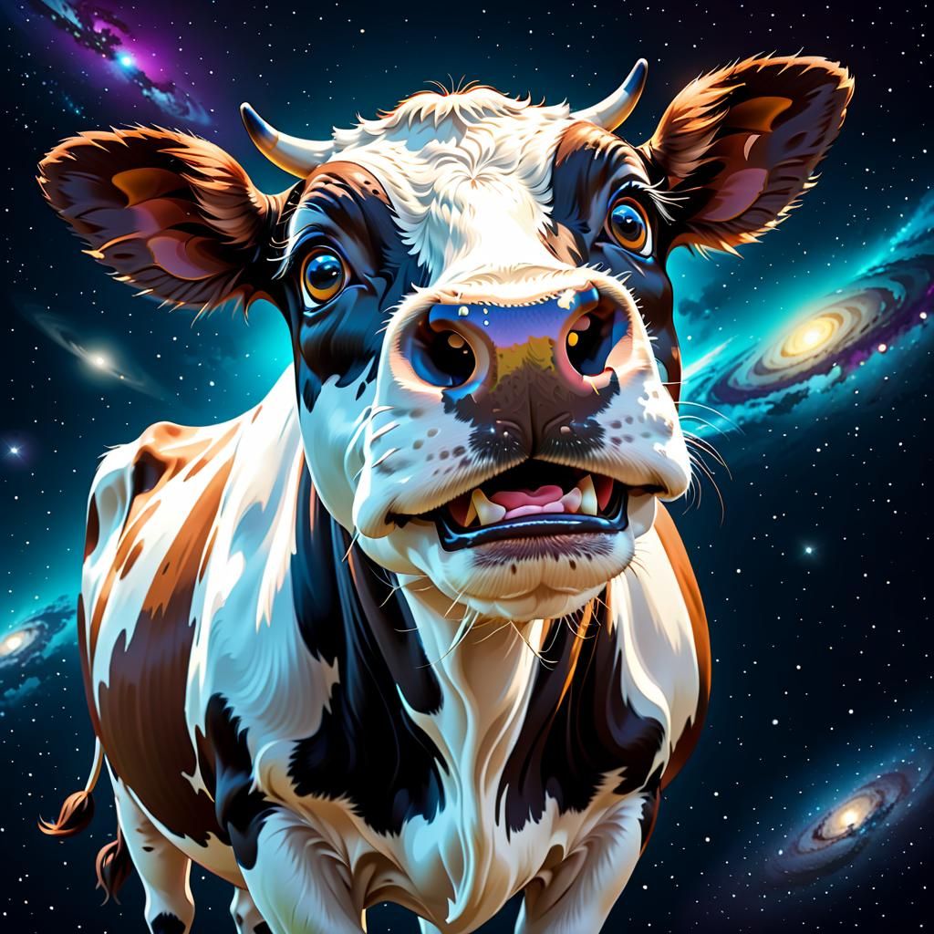 Cartoon Cow's Cosmic Surprise