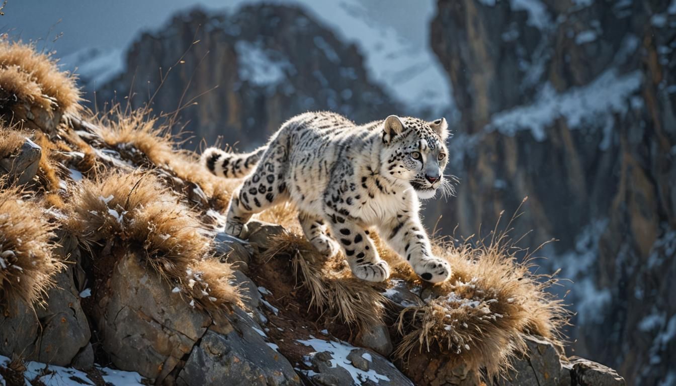 Snow Leopard Cub Portrait in Hyperrealistic Style