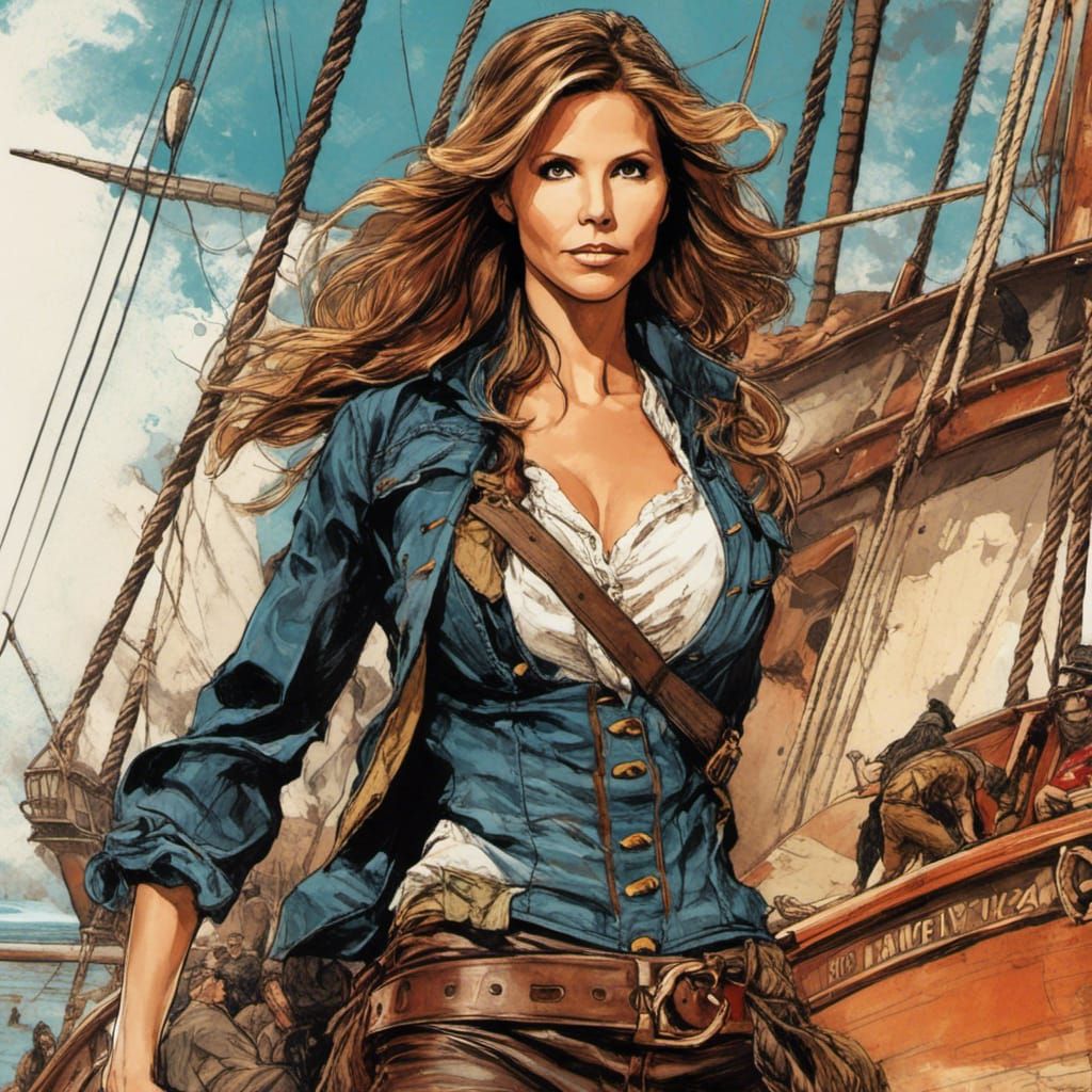 Dynamic Pirate Portrait on Ship, Digital Illustration